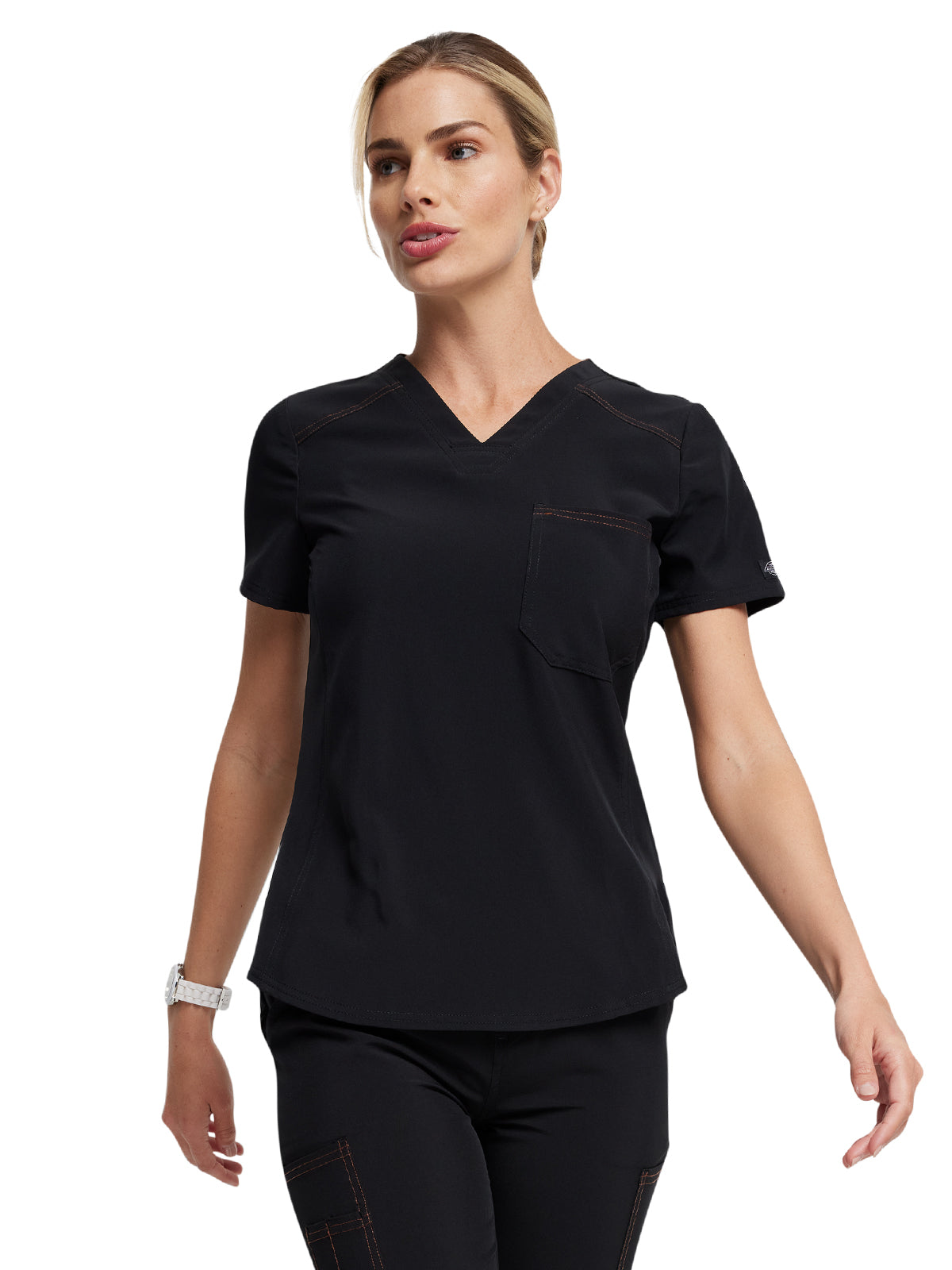 Women's Tuckable One Pocket V-Neck Top - DK748 - Black