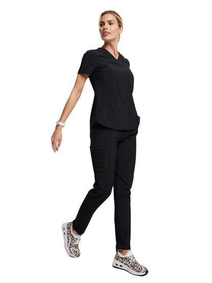 Women's Tuckable One Pocket V-Neck Top - DK748 - Black