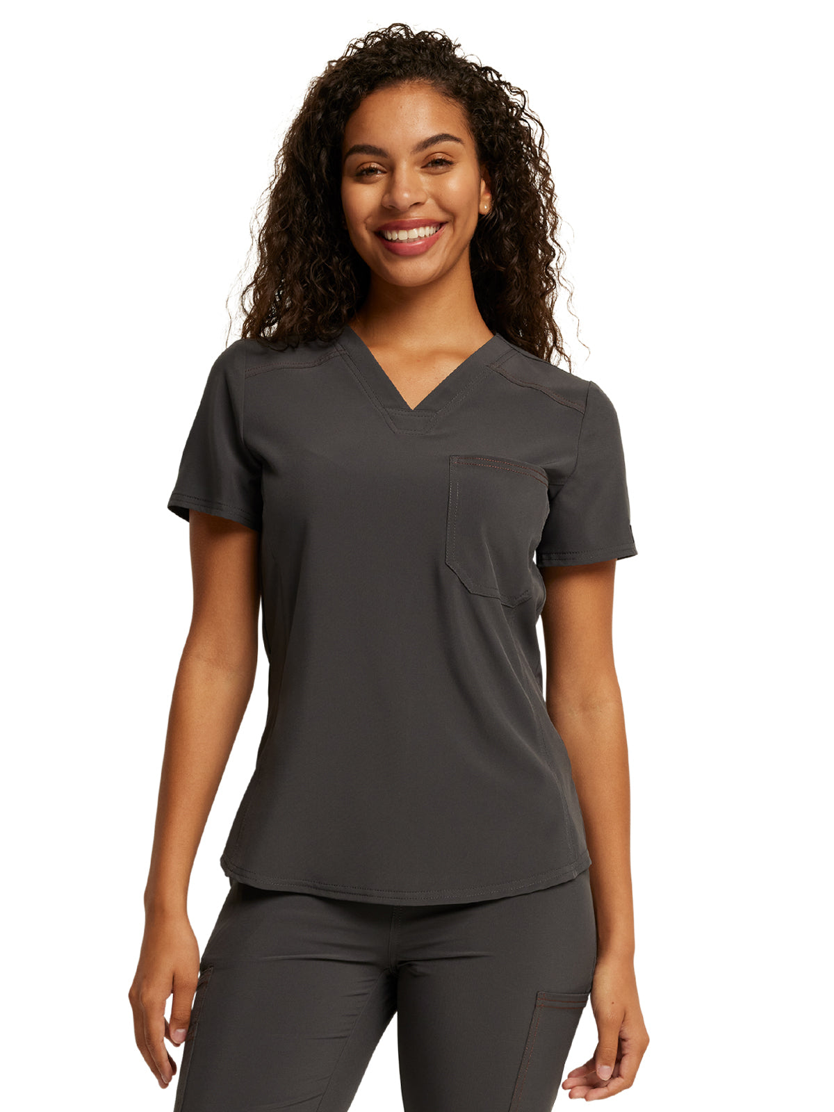 Women's Tuckable One Pocket V-Neck Top - DK748 - Pewter