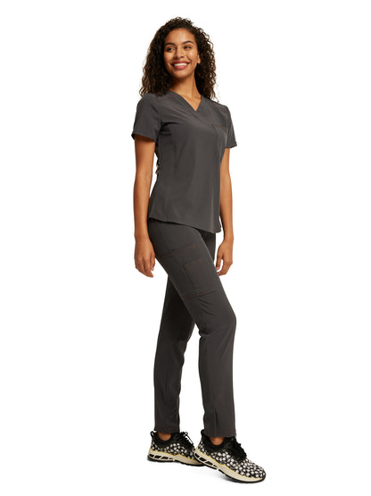 Women's Tuckable One Pocket V-Neck Top - DK748 - Pewter