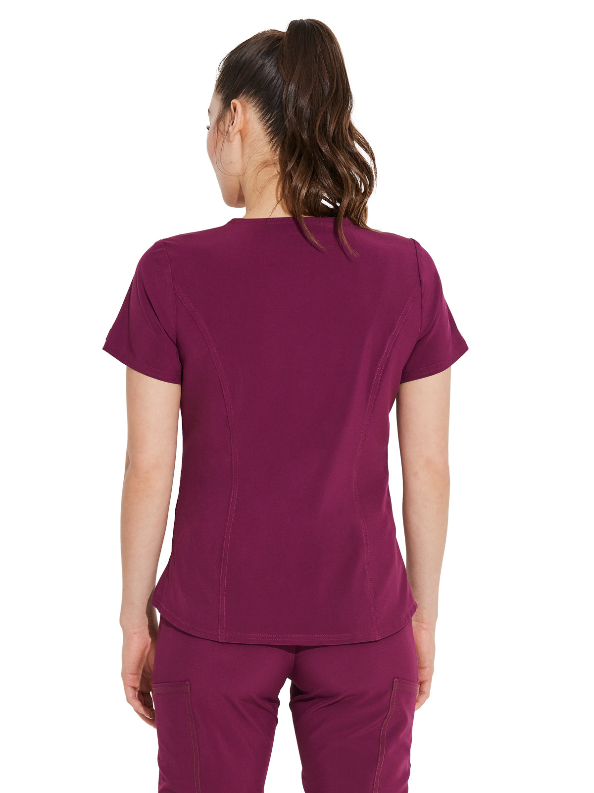 Women's Tuckable One Pocket V-Neck Top - DK748 - Wine