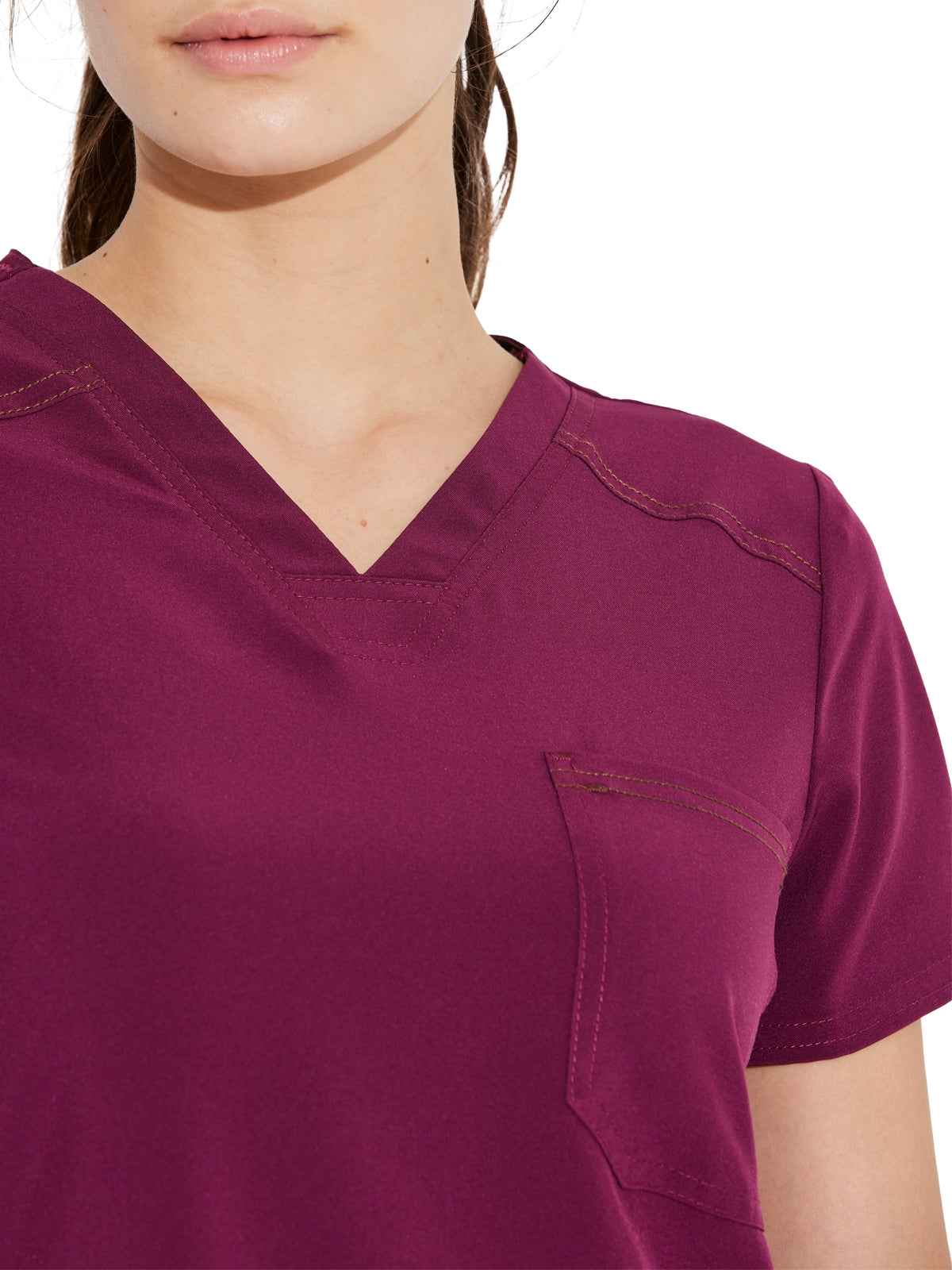 Women's Tuckable One Pocket V-Neck Top - DK748 - Wine