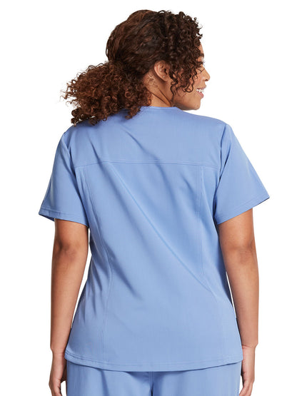 Women's 1-Pocket Tuckable V-Neck Top - DK812 - Ciel Blue