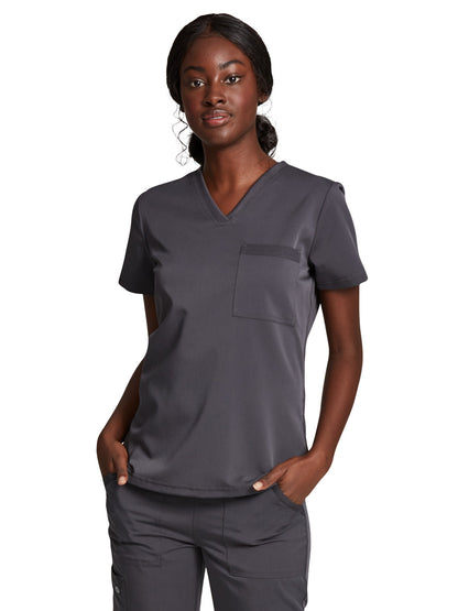 Women's 1-Pocket Tuckable V-Neck Top - DK812 - Pewter