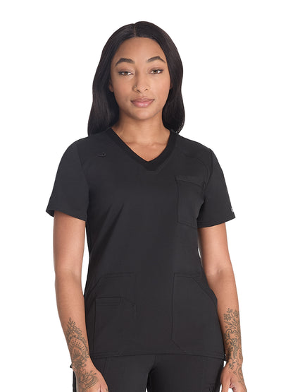 Women's 4-Pocket V-Neck Top - DK834 - Black