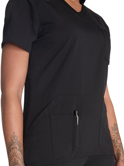 Women's 4-Pocket V-Neck Top - DK834 - Black