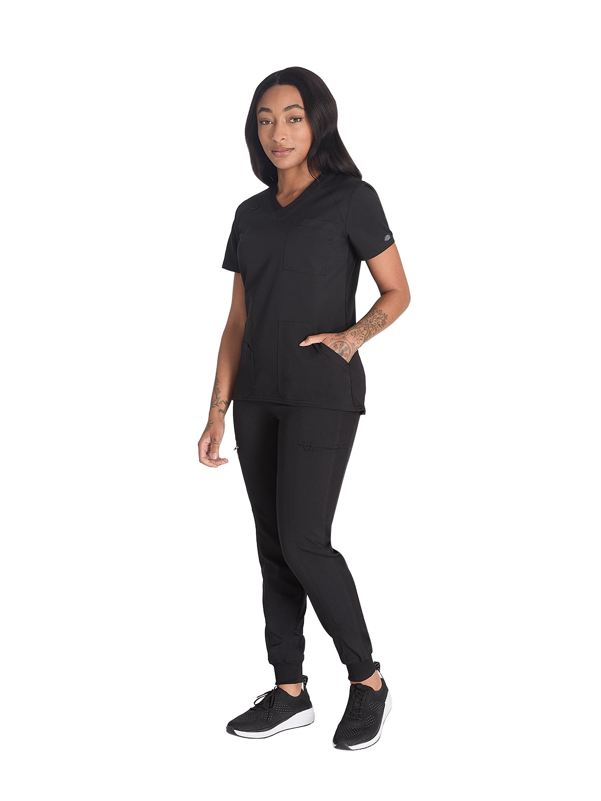 Women's 4-Pocket V-Neck Top - DK834 - Black