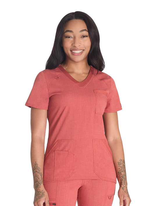 Women's 4-Pocket V-Neck Top - DK834 - Heather Clay