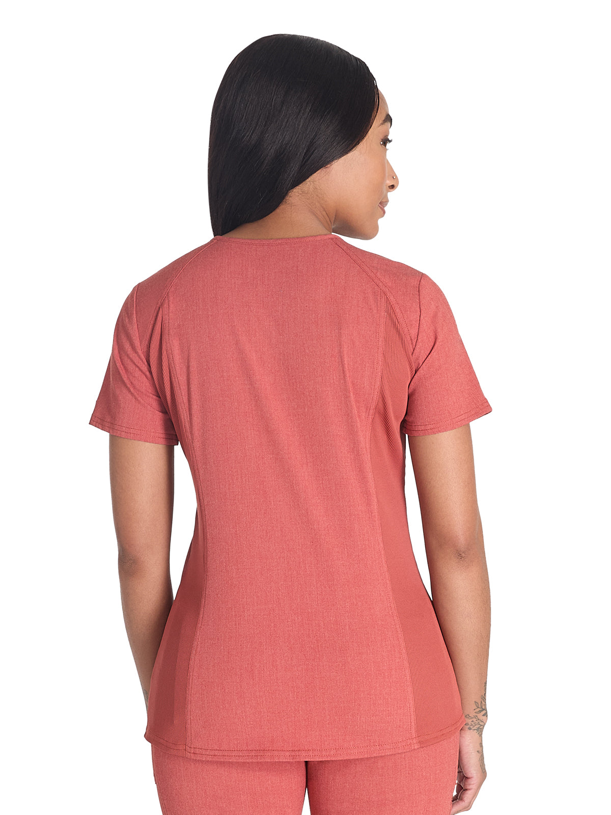 Women's 4-Pocket V-Neck Top - DK834 - Heather Clay