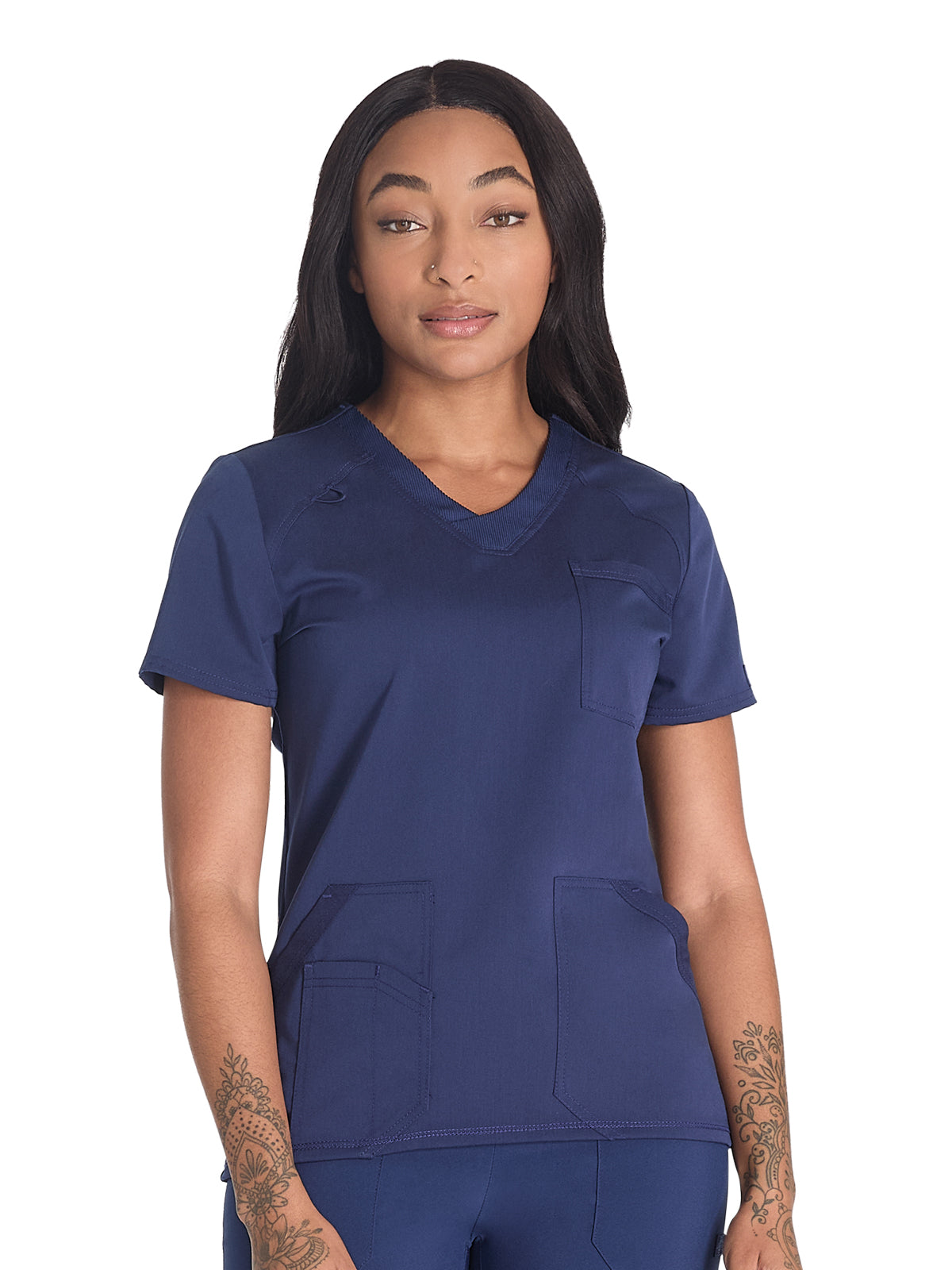 Women's 4-Pocket V-Neck Top - DK834 - Navy