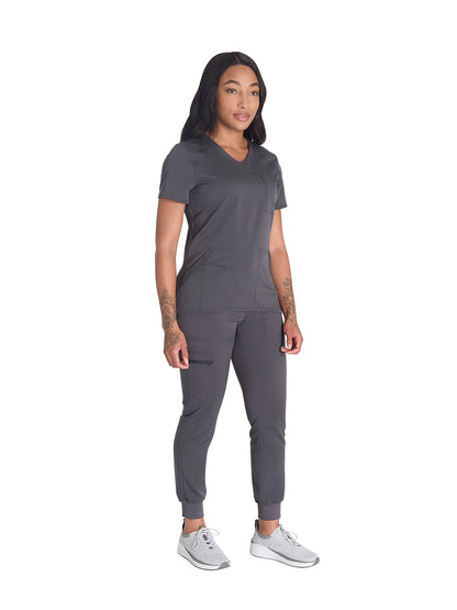 Women's 4-Pocket V-Neck Top - DK834 - Pewter