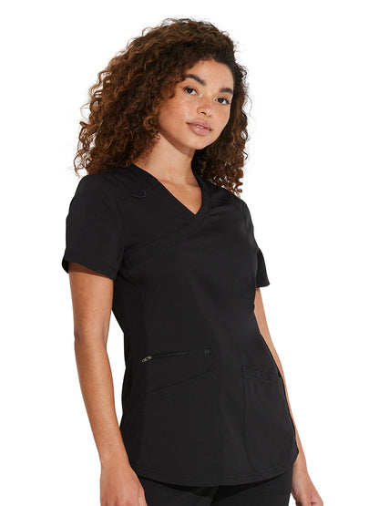 Women's 3-Pocket Mock Wrap Top - DK840 - Black