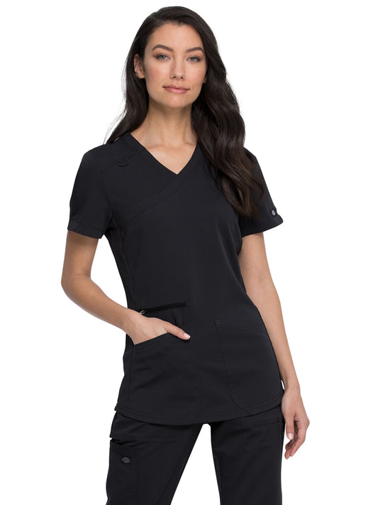 Women's 3-Pocket Mock Wrap Top - DK840 - Black