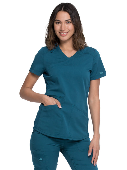 Women's 3-Pocket Mock Wrap Top - DK840 - Caribbean Blue