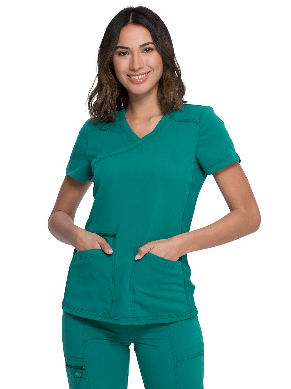 Women's 3-Pocket Mock Wrap Top - DK840 - Hunter Green