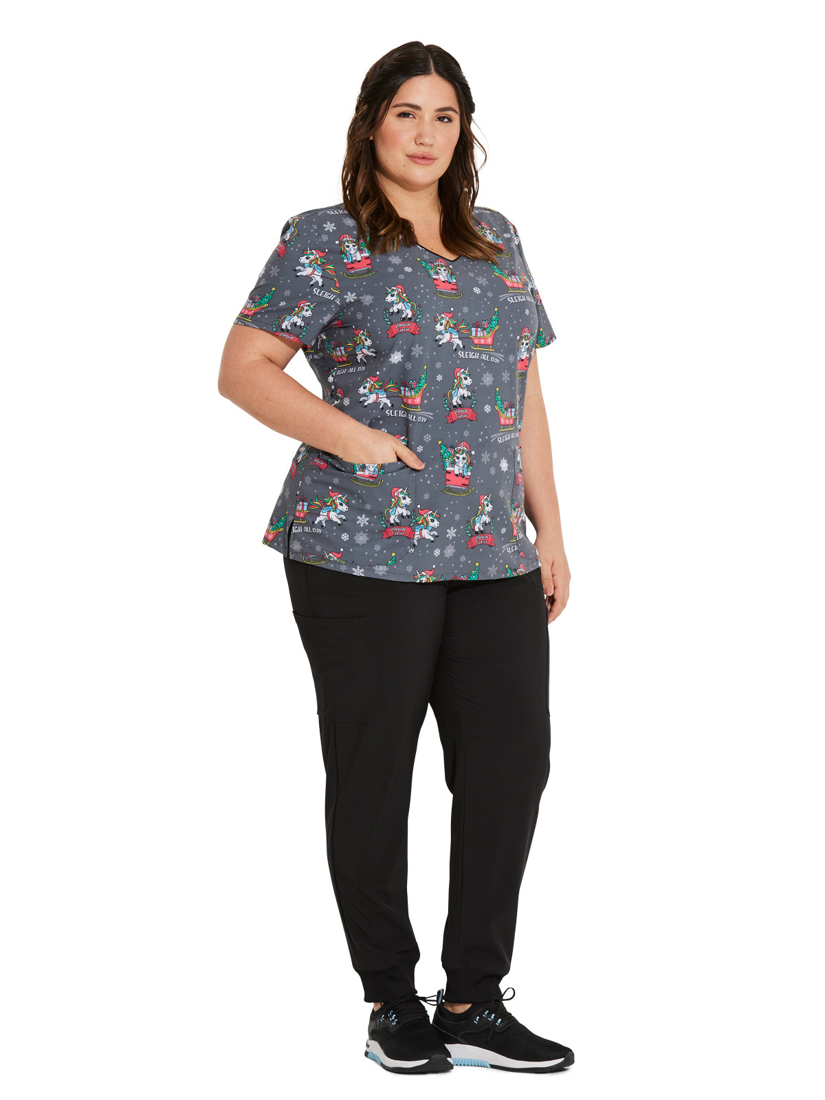 Women's V-Neck Print Top - DK852 - Sleigh All Day Magic