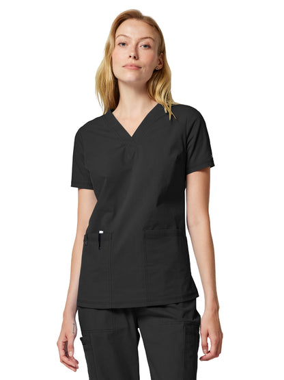 Women's 2-Pocket V-Neck Scrub Top - DK856 - Black