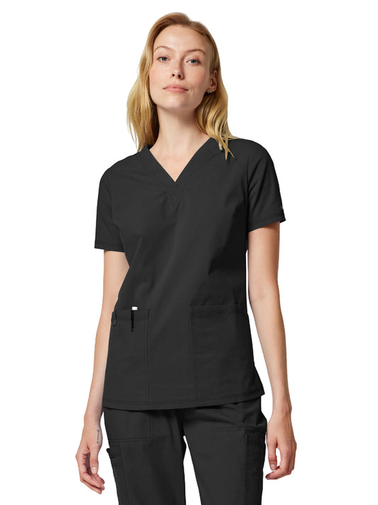 Women's 2-Pocket V-Neck Scrub Top - DK856 - Black
