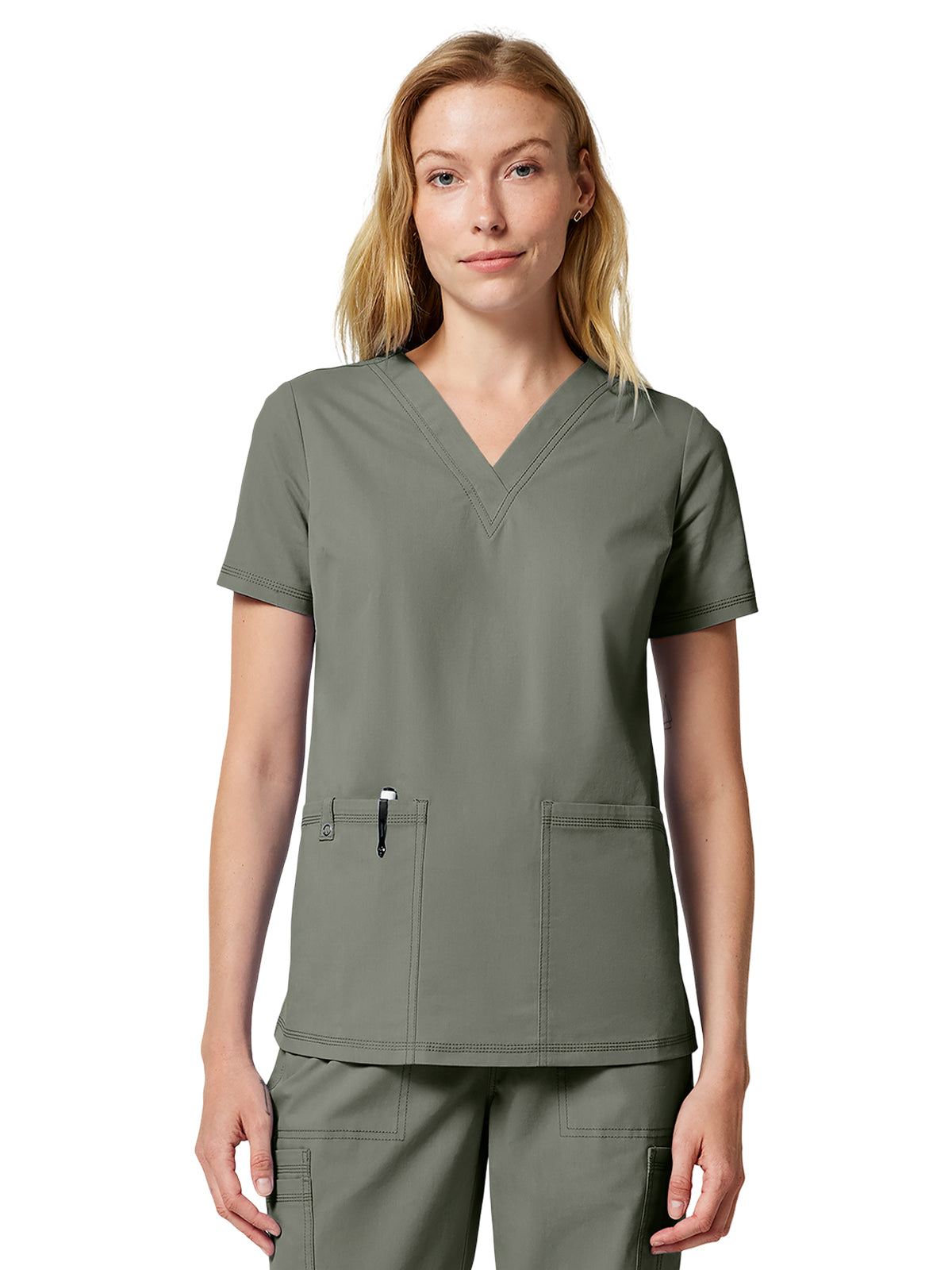 Women's 2-Pocket V-Neck Scrub Top - DK856 - Moonstone