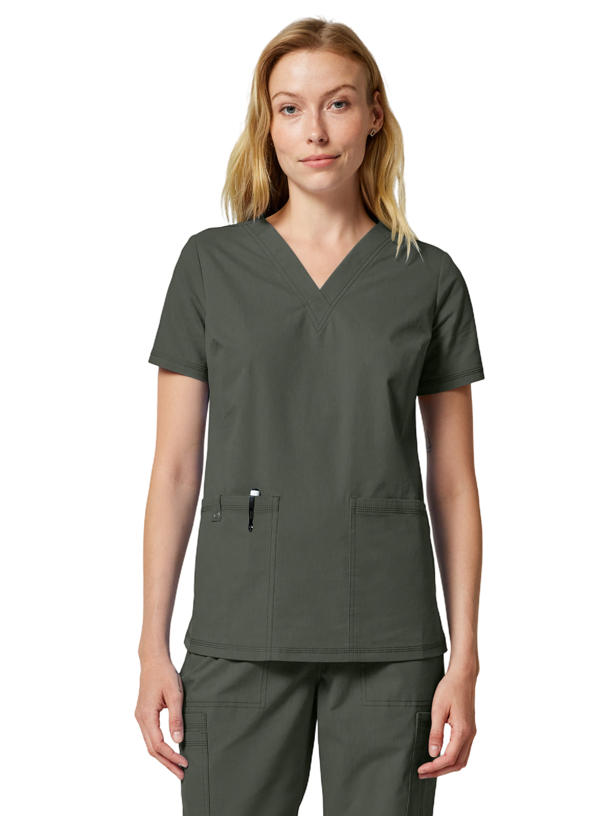 Women's 2-Pocket V-Neck Scrub Top - DK856 - Olive
