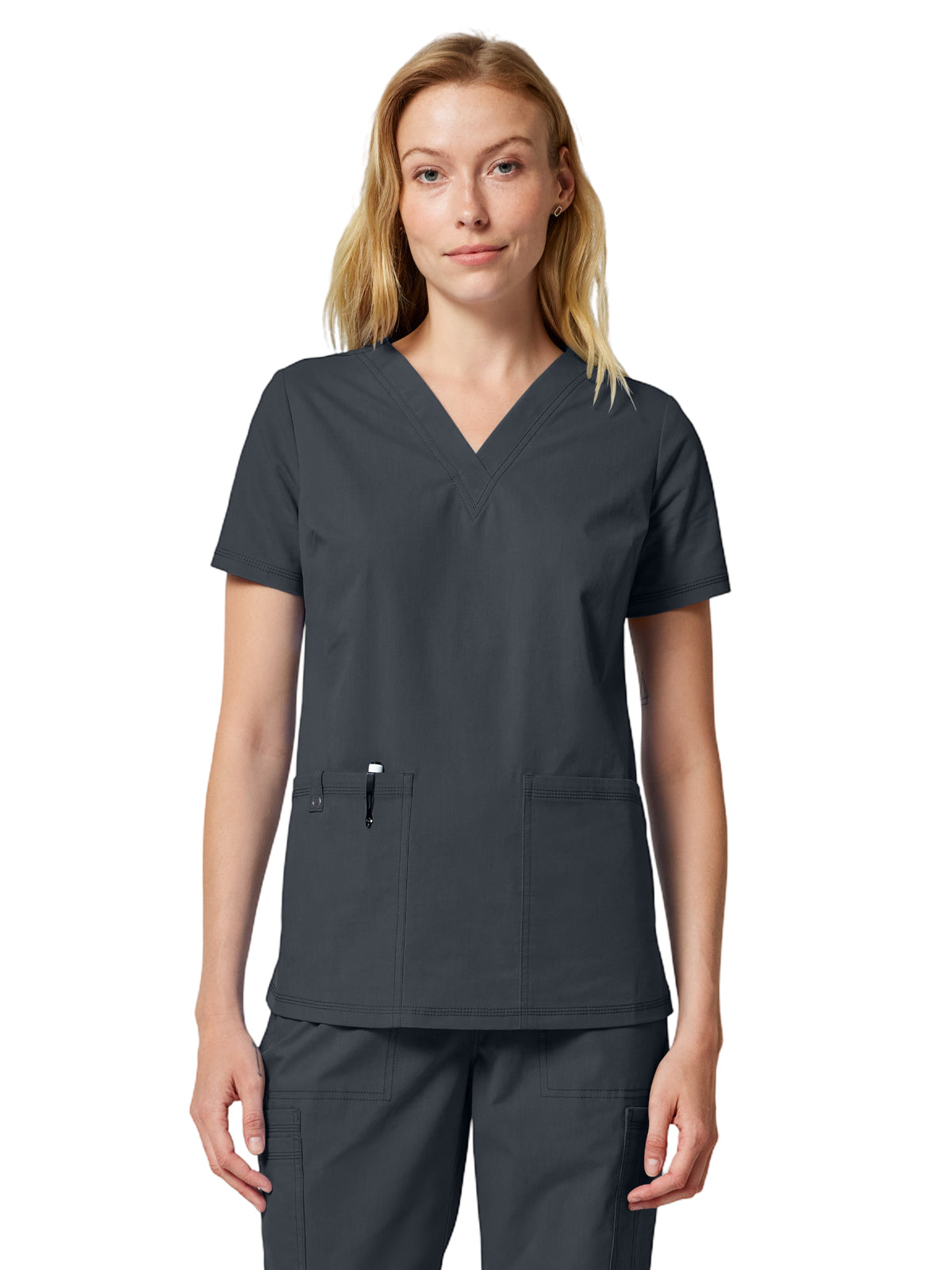 Women's 2-Pocket V-Neck Scrub Top - DK856 - Pewter