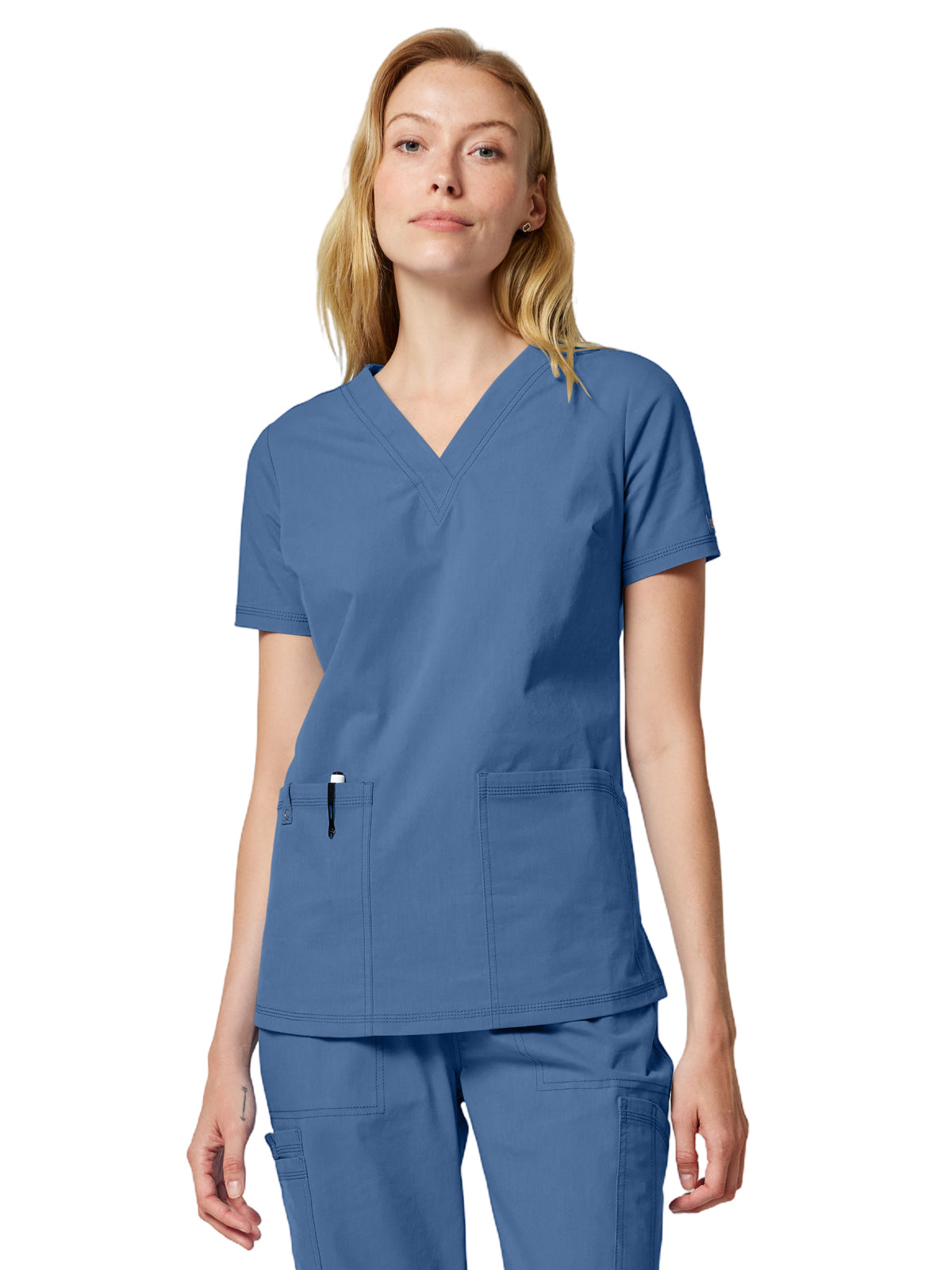 Women's 2-Pocket V-Neck Scrub Top - DK856 - Vintage Blue