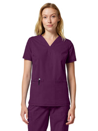 Women's 2-Pocket V-Neck Scrub Top - DK856 - Wine