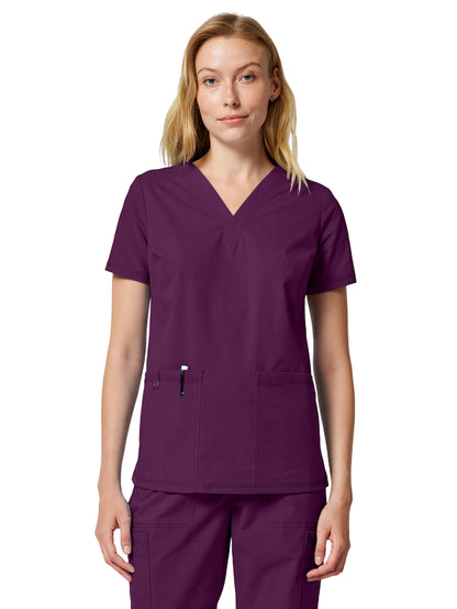 Women's 2-Pocket V-Neck Scrub Top - DK856 - Wine