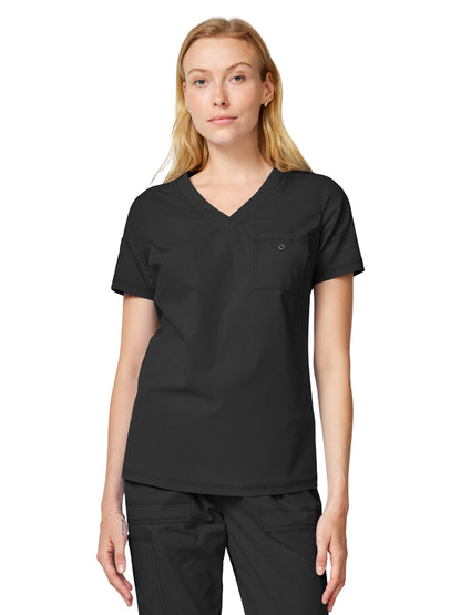 Women's 1-Pocket V-Neck Tuck-In Scrub Top - DK857 - Black