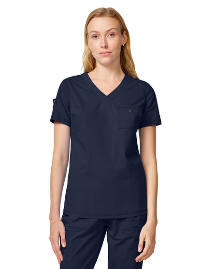 Women's 1-Pocket V-Neck Tuck-In Scrub Top - DK857 - Navy