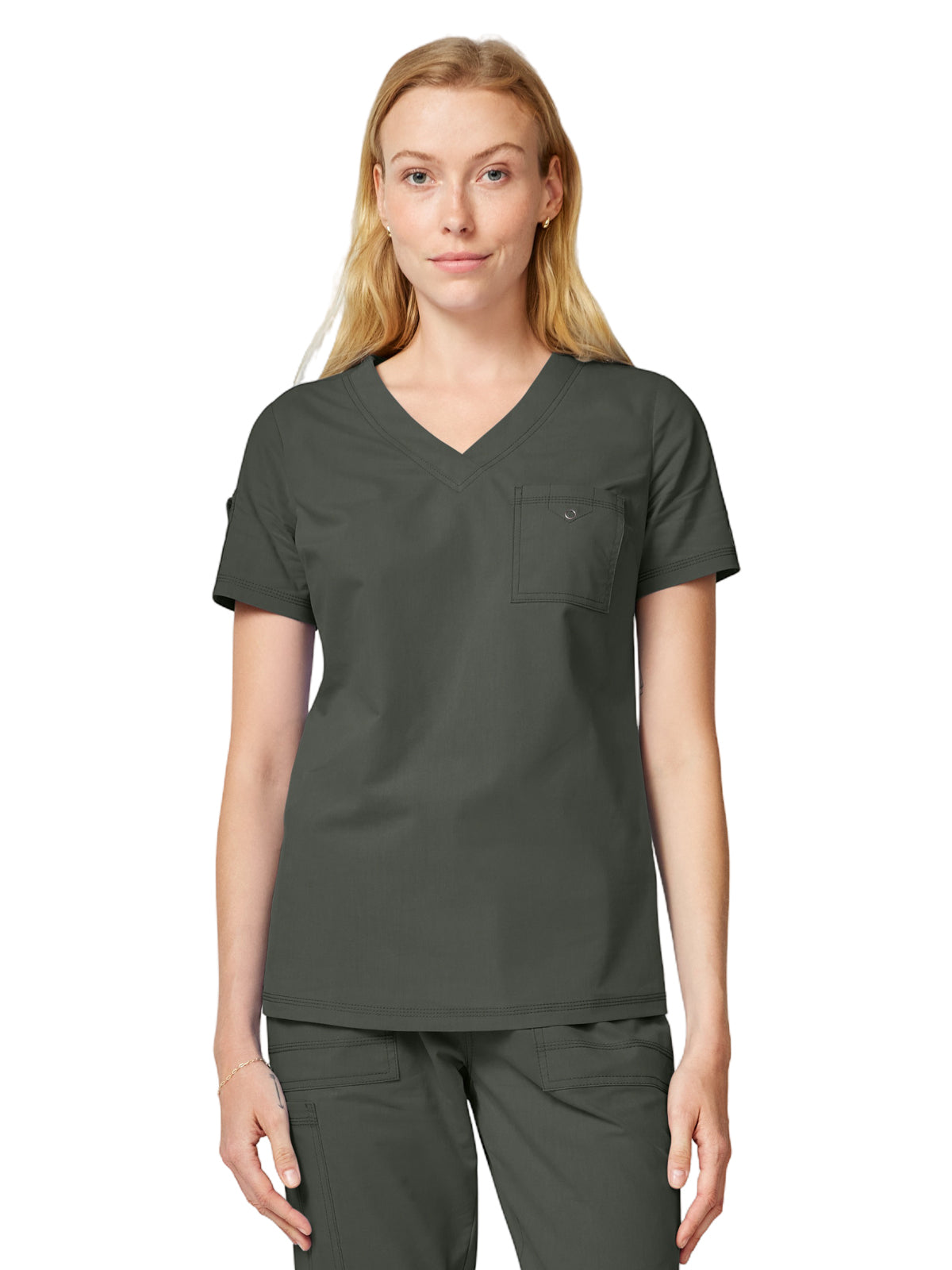 Women's 1-Pocket V-Neck Tuck-In Scrub Top - DK857 - Olive