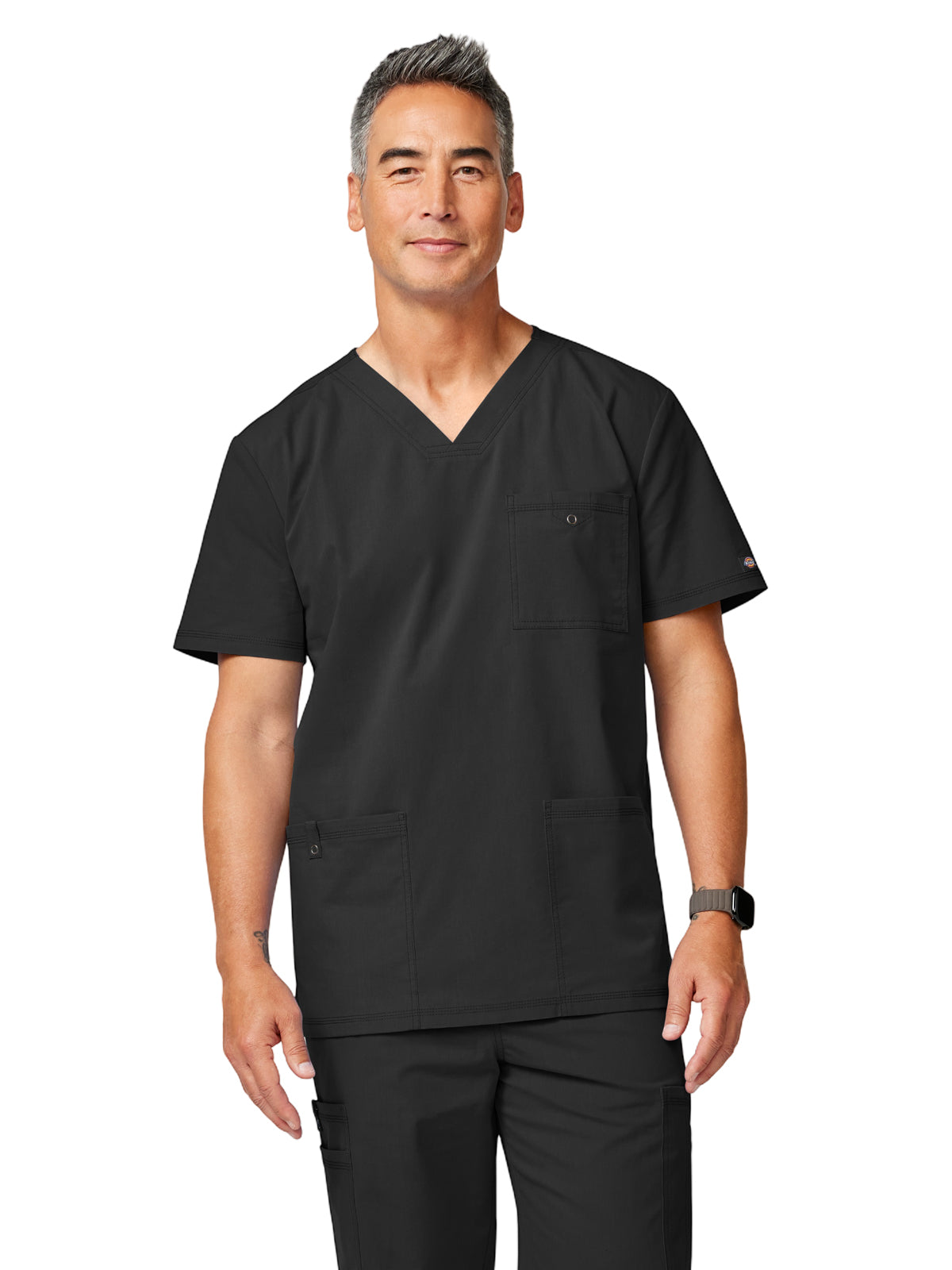 Men's 3-Pocket V-Neck Scrub Top - DK859 - Black
