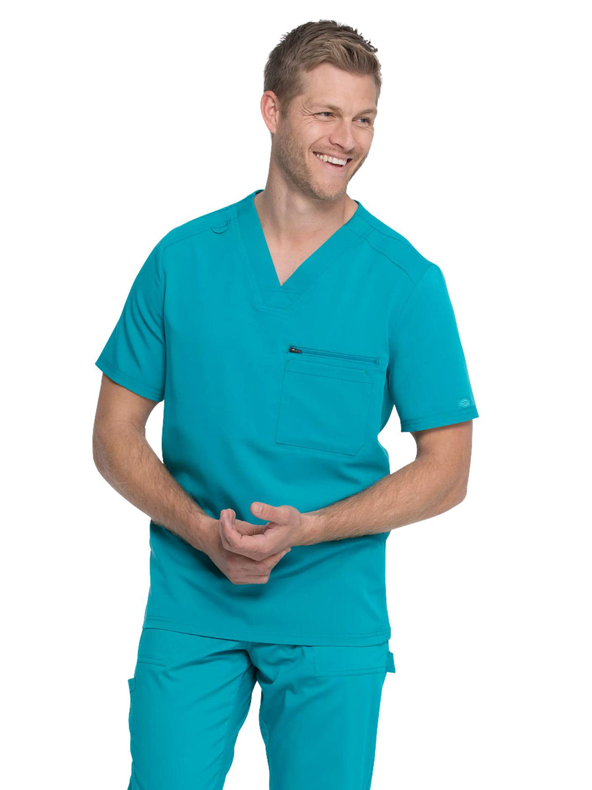 Men's 2-Pocket Tuckable V-Neck Top - DK865 - Teal Blue