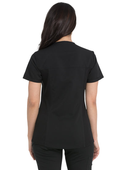 Women's V-Neck Top With Rib Knit Panels - DK870 - Black