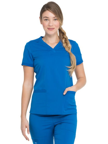 Women's V-Neck Top With Rib Knit Panels - DK870 - Royal