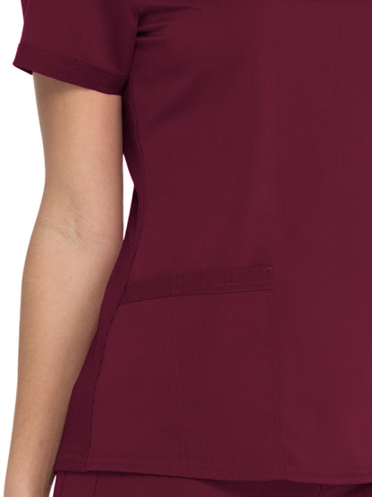 Women's V-Neck Top With Rib Knit Panels - DK870 - Wine