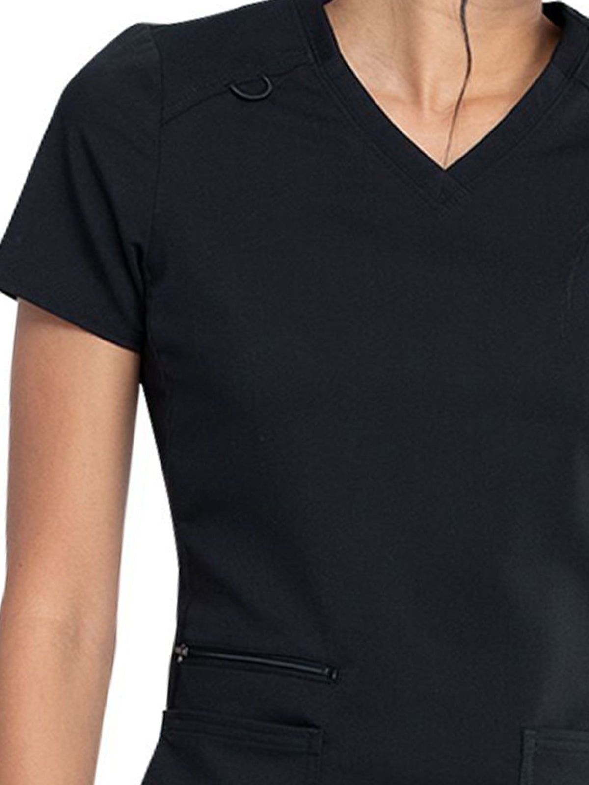 Women's 5-Pocket Rib Knit V-Neck Scrub Top - DK875 - Black