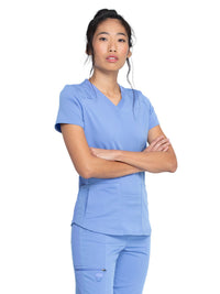 Women's 5-Pocket Rib Knit V-Neck Top - DK875 - Ciel Blue