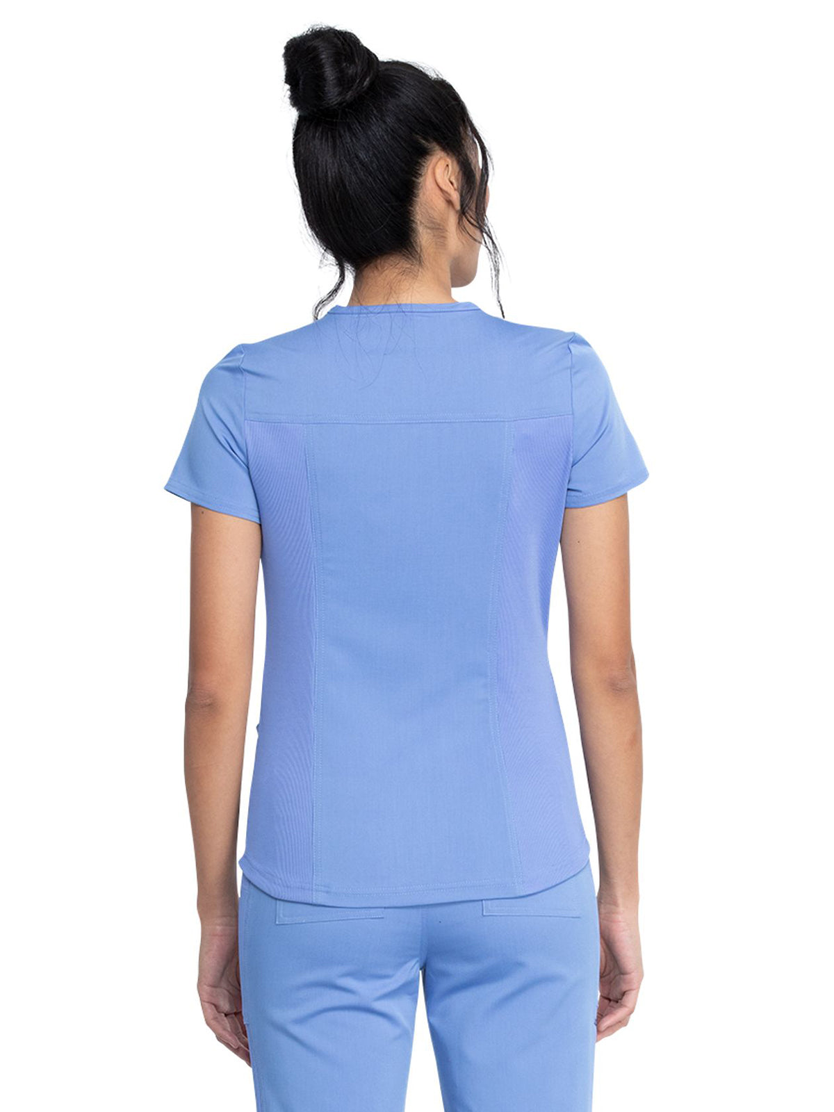 Women's 5-Pocket Rib Knit V-Neck Scrub Top - DK875 - Ciel Blue