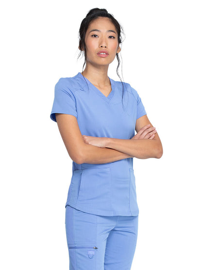 Women's 5-Pocket Rib Knit V-Neck Scrub Top - DK875 - Ciel Blue