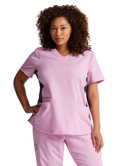 Women's 5-Pocket Rib Knit V-Neck Scrub Top - DK875 - Frosted Strawberry