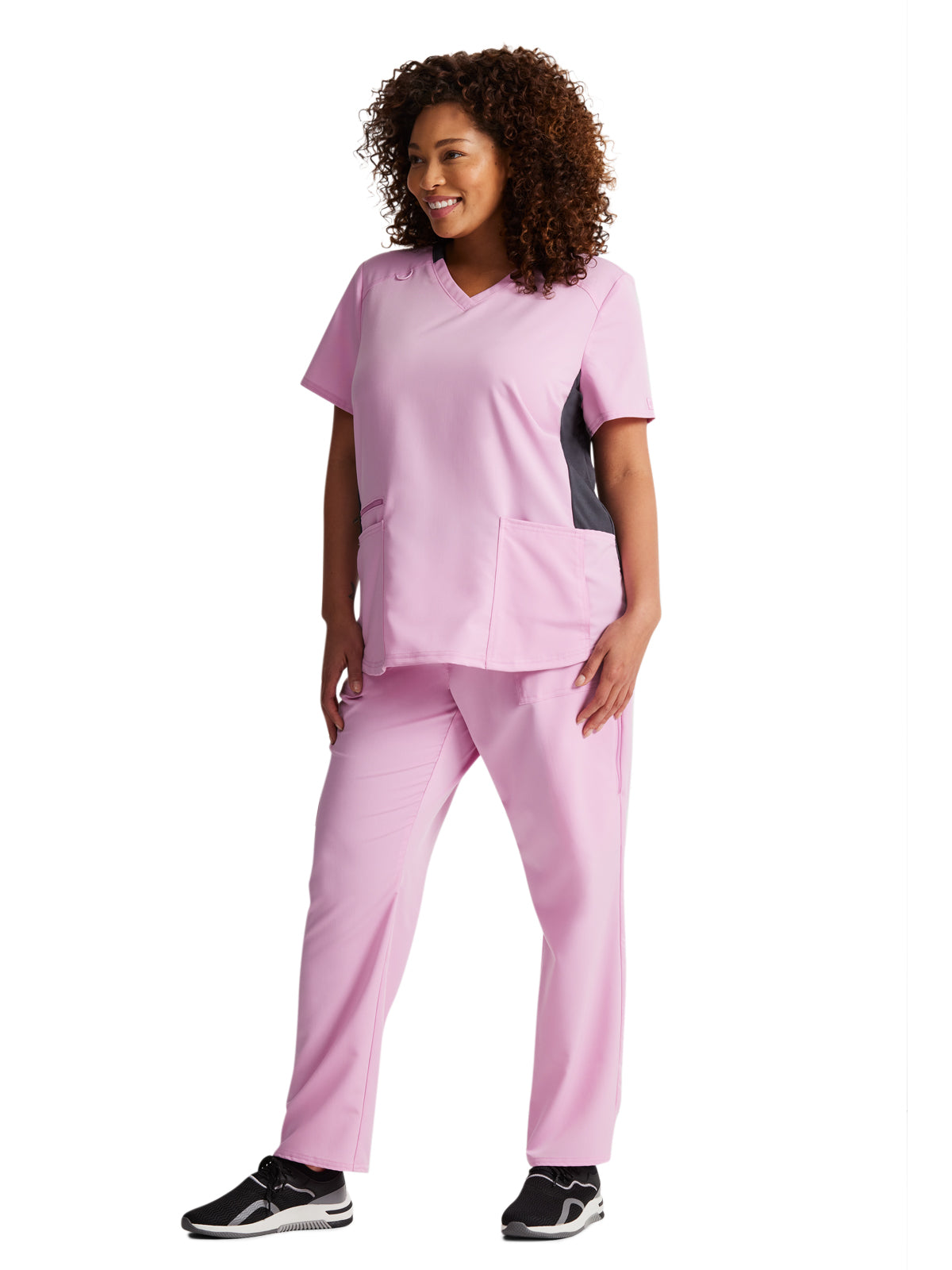 Women's 5-Pocket Rib Knit V-Neck Scrub Top - DK875 - Frosted Strawberry