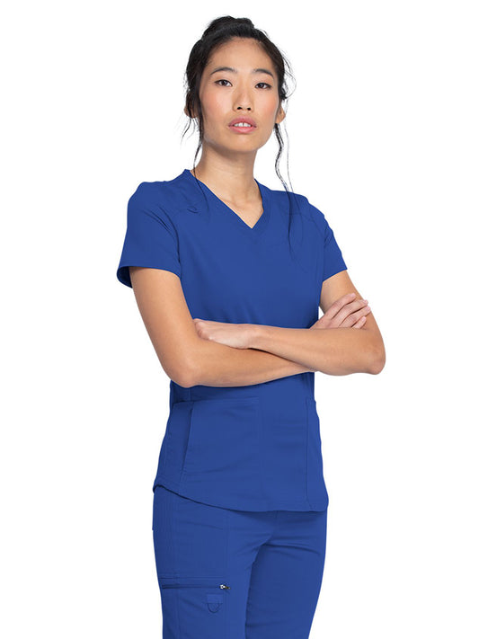 Women's 5-Pocket Rib Knit V-Neck Scrub Top - DK875 - Galaxy Blue