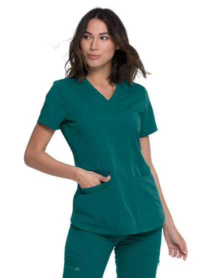 Women's 5-Pocket Rib Knit V-Neck Scrub Top - DK875 - Hunter Green