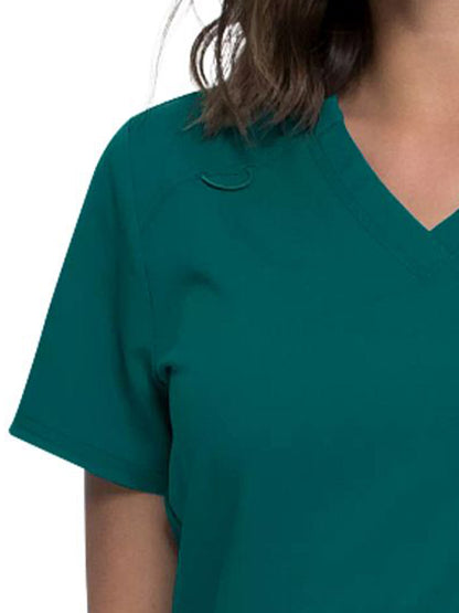 Women's 5-Pocket Rib Knit V-Neck Scrub Top - DK875 - Hunter Green