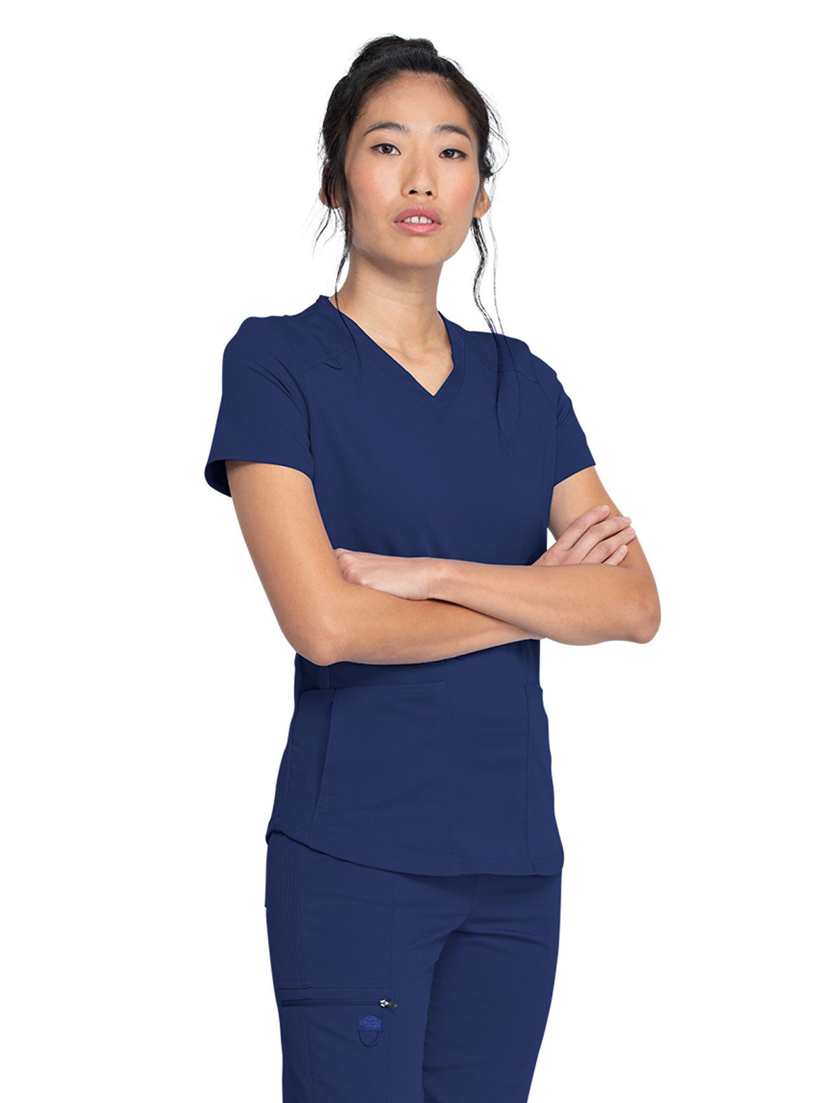 Women's 5-Pocket Rib Knit V-Neck Scrub Top - DK875 - Navy