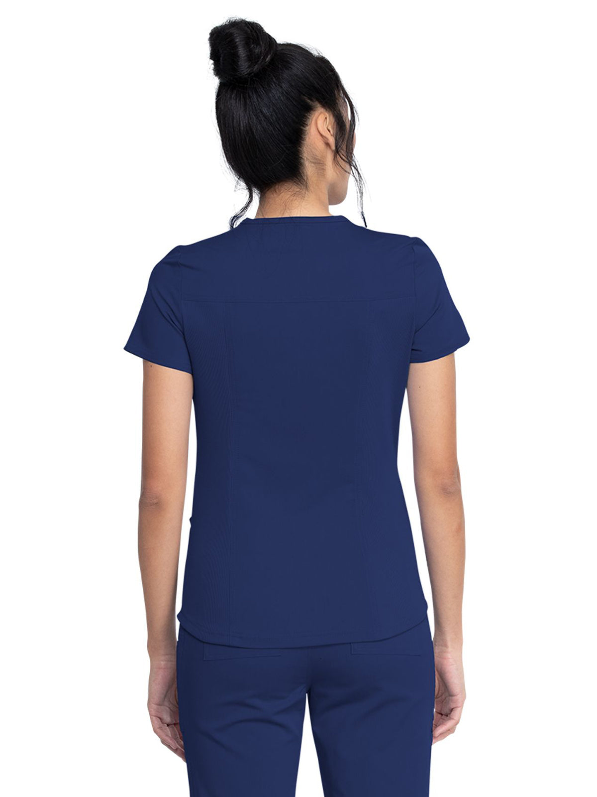 Women's 5-Pocket Rib Knit V-Neck Scrub Top - DK875 - Navy