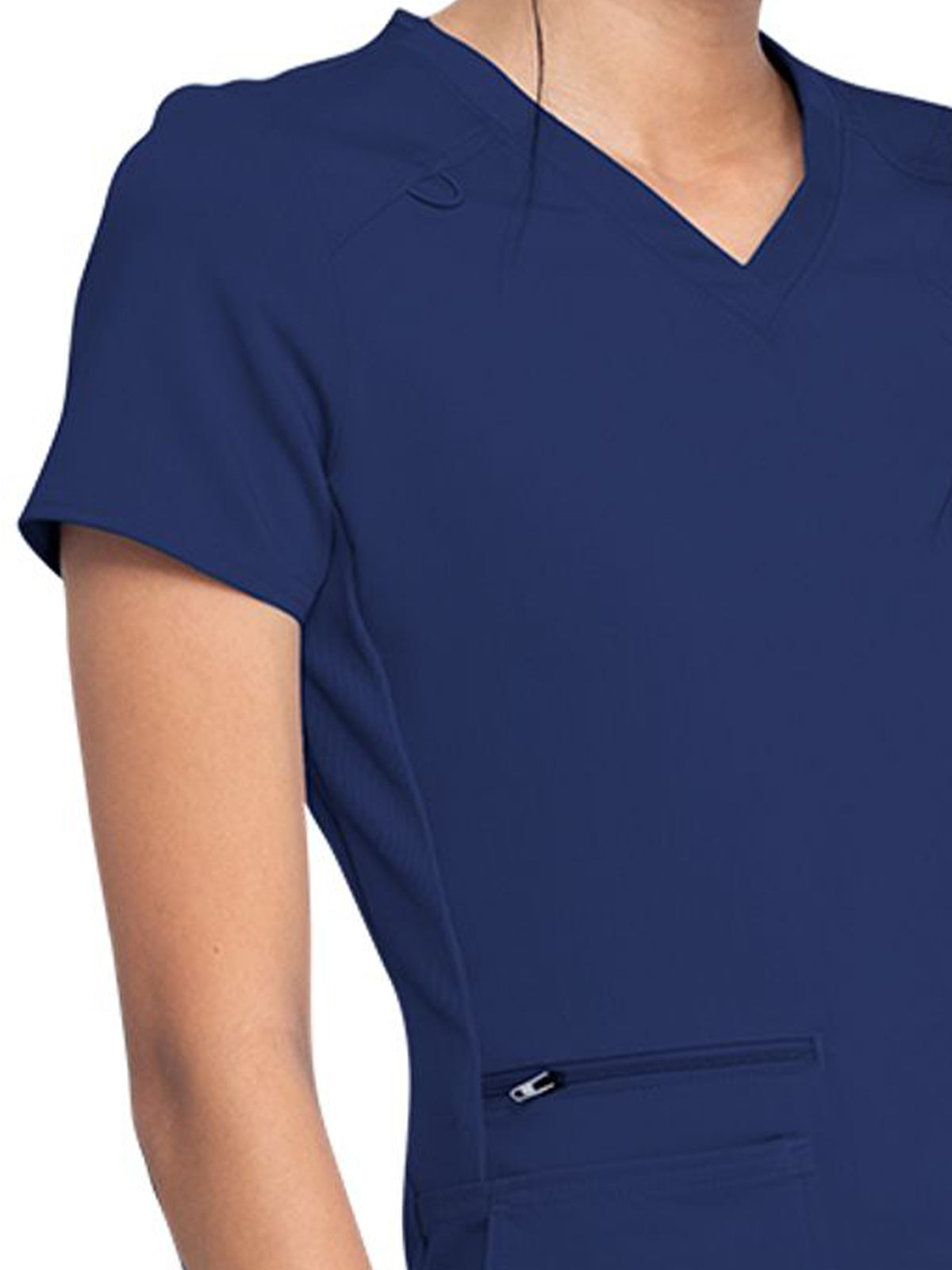 Women's 5-Pocket Rib Knit V-Neck Scrub Top - DK875 - Navy