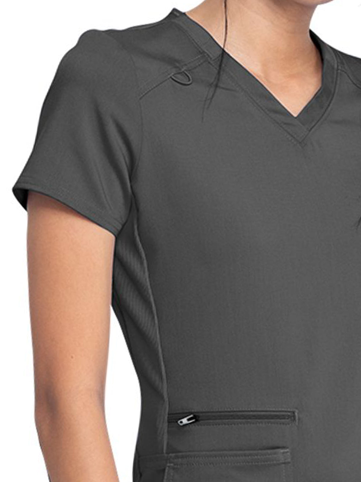 Women's 5-Pocket Rib Knit V-Neck Scrub Top - DK875 - Pewter