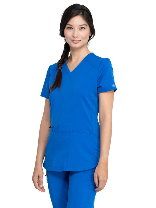 Women's 5-Pocket Rib Knit V-Neck Scrub Top - DK875 - Royal